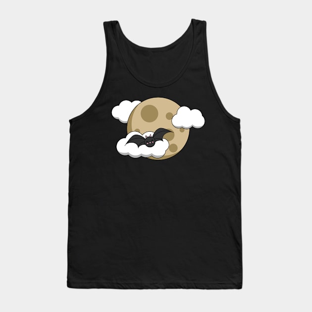 Kawaii Happy Bat Flying on Full Moon Tank Top by BirdAtWork